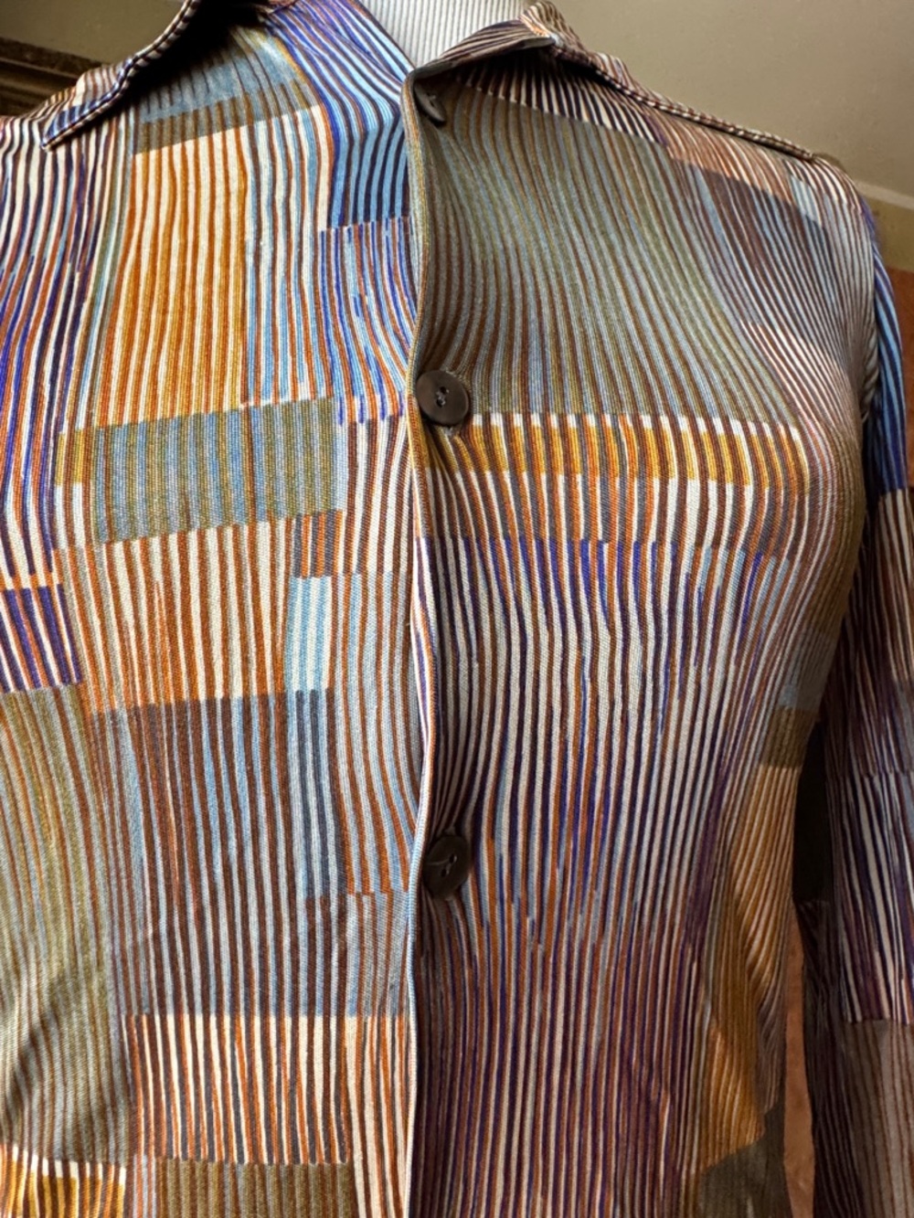 Multi-Color Italian Striped Patchwork Button-Down Blouse - Picture 2 of 5